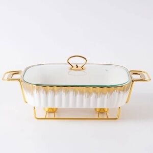 Rectangular Porcelain Casserole Warming Trays for Food, Ceramics Chafers. Buffet